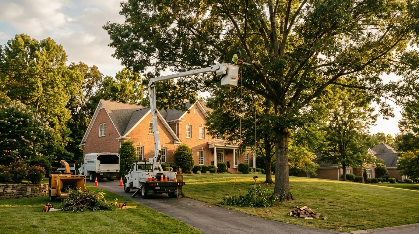 Tree roots cracking a concrete sidewalk near a Knoxville home foundation